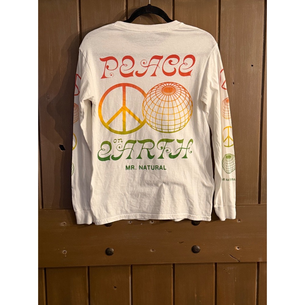Mr‎ Natural Peace On Earth Long Sleeve Graphic Tee White Mens Small Retro Style